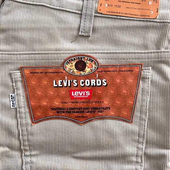 Levi's Other - Vintage 1980s Levi's 519 Corduroy Pants Straight Leg Beige USA Made 34x36 NEW